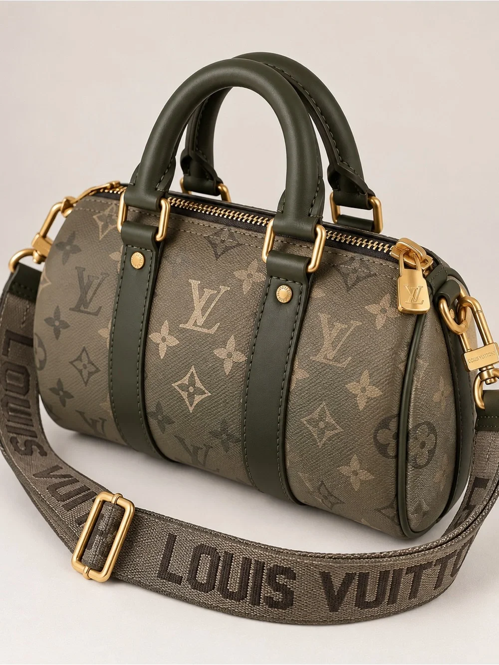 Louis Vuitton Olive Monogram Speedy with Wide Logo Strap